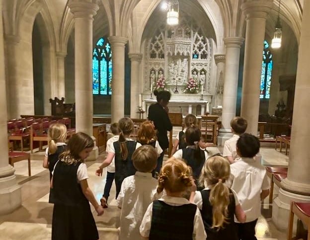 kids exploring a cathedral