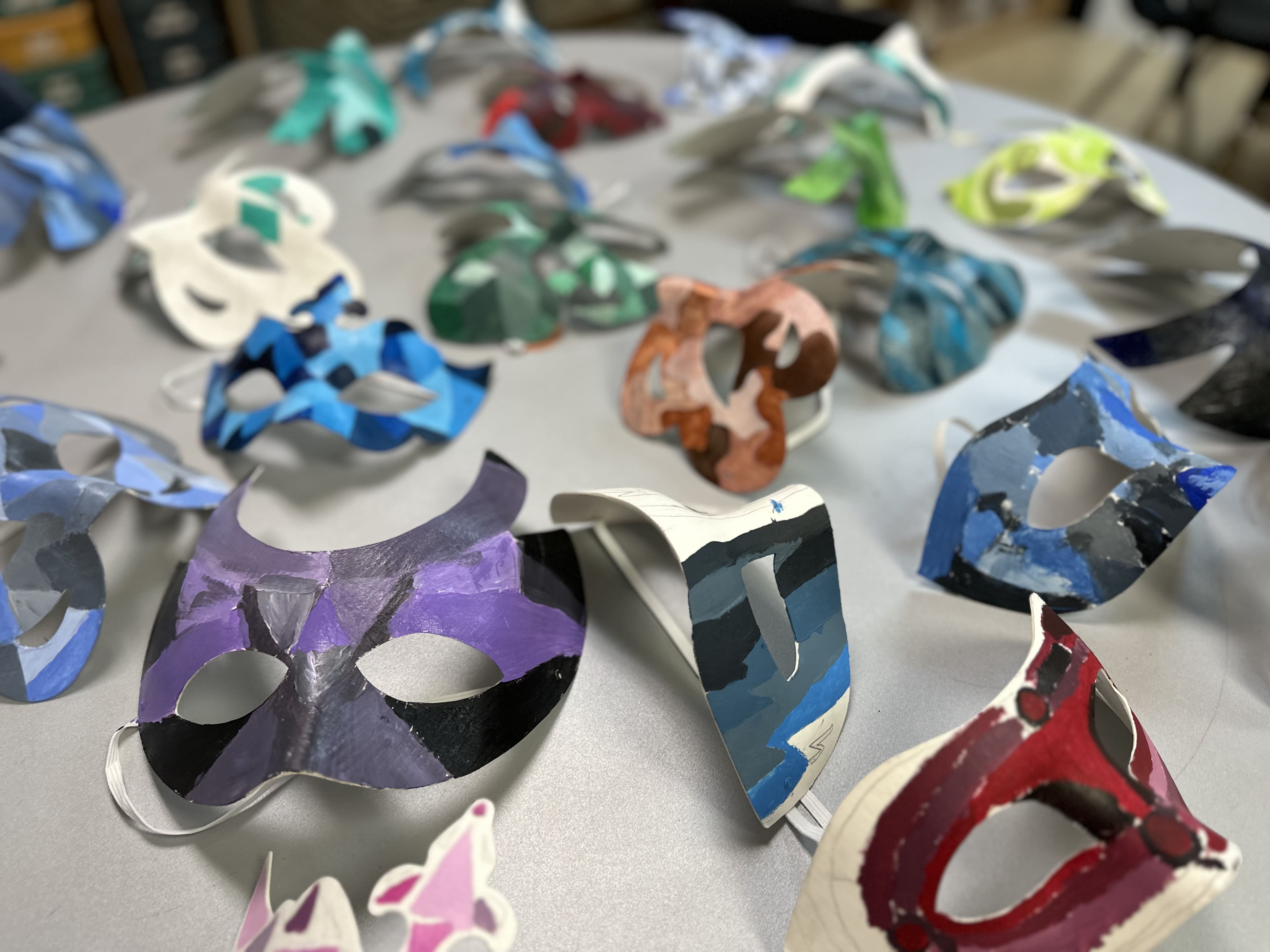 Masquerade ball masks in art class